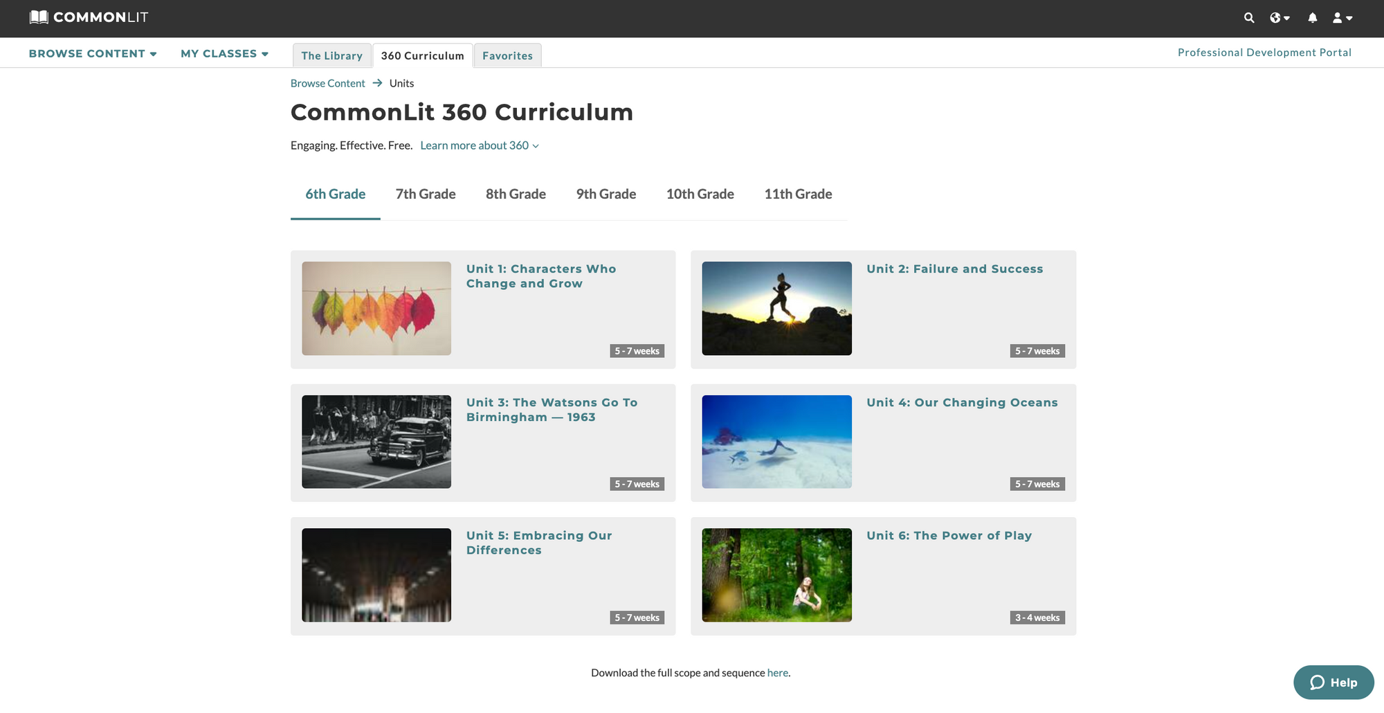 View of the CommonLit 360 homepage 