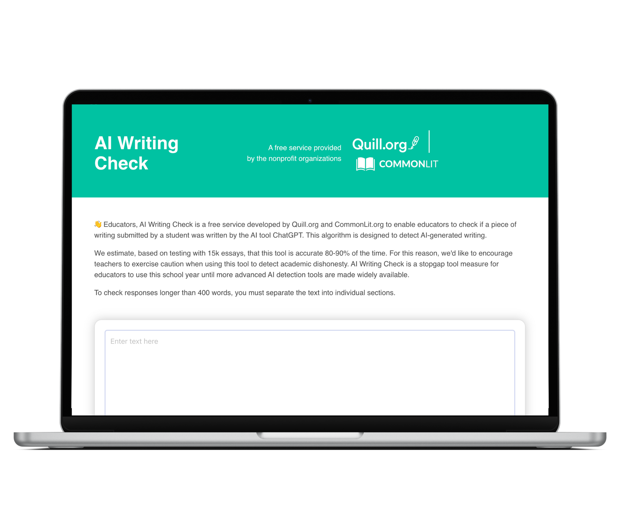 AI Writing Check webpage on open laptop. 