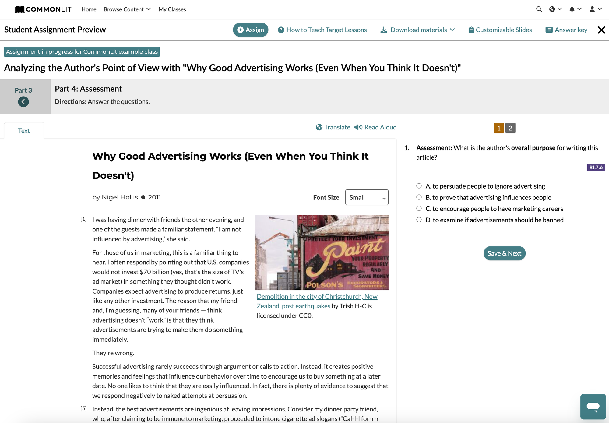"Assessment" section for "Why Good Advertising Works (Even When You Think It Doesn't" Target Lesson