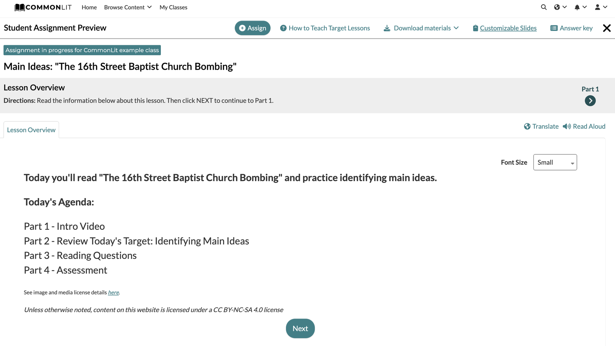 Target section for "16th Street Baptist Church Bombing" lesson